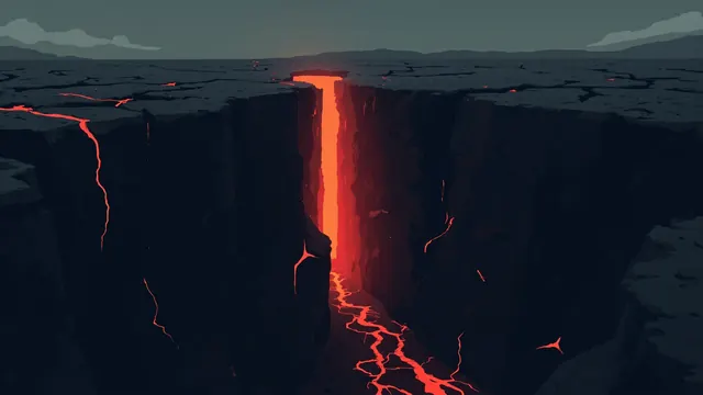 A jagged obsidian ledge overlooks a dark glassy river, lit from beneath by a faint red glow.