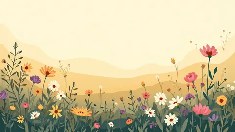Illustration of a meadow of wildflowers in warm low sunlight