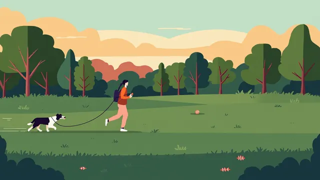 Border collie racing across an open park toward its owner as the sun sets