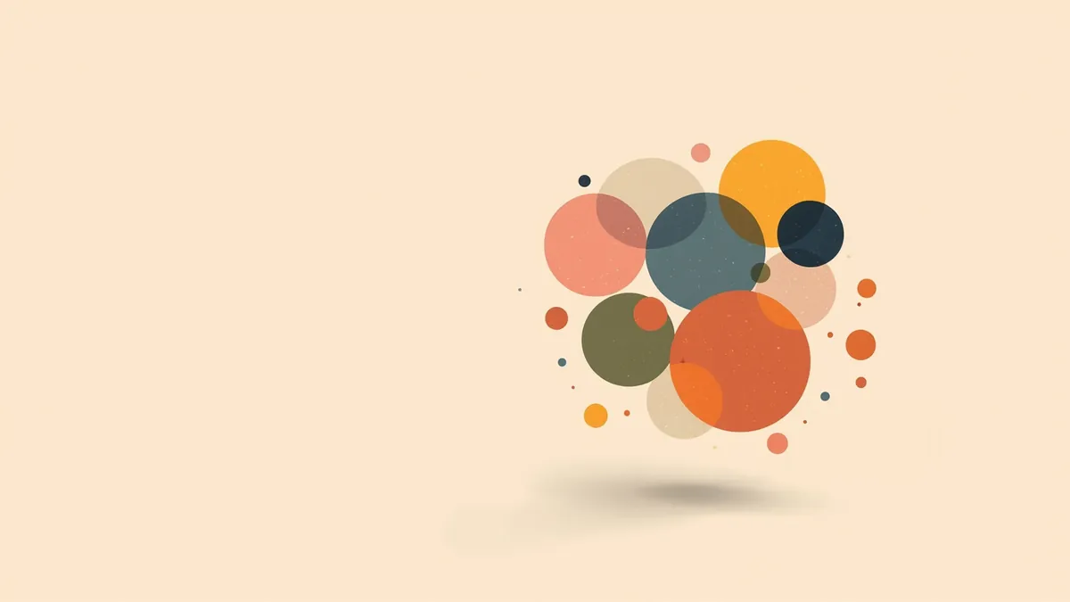 Illustration of colourful abstract geometric avatar shapes floating on a plain background